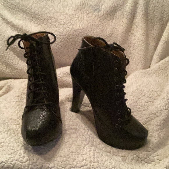 Charolette Russe Women's Black Ankle Boots. Zip or Lace up Platform block Heels - Picture 7 of 12